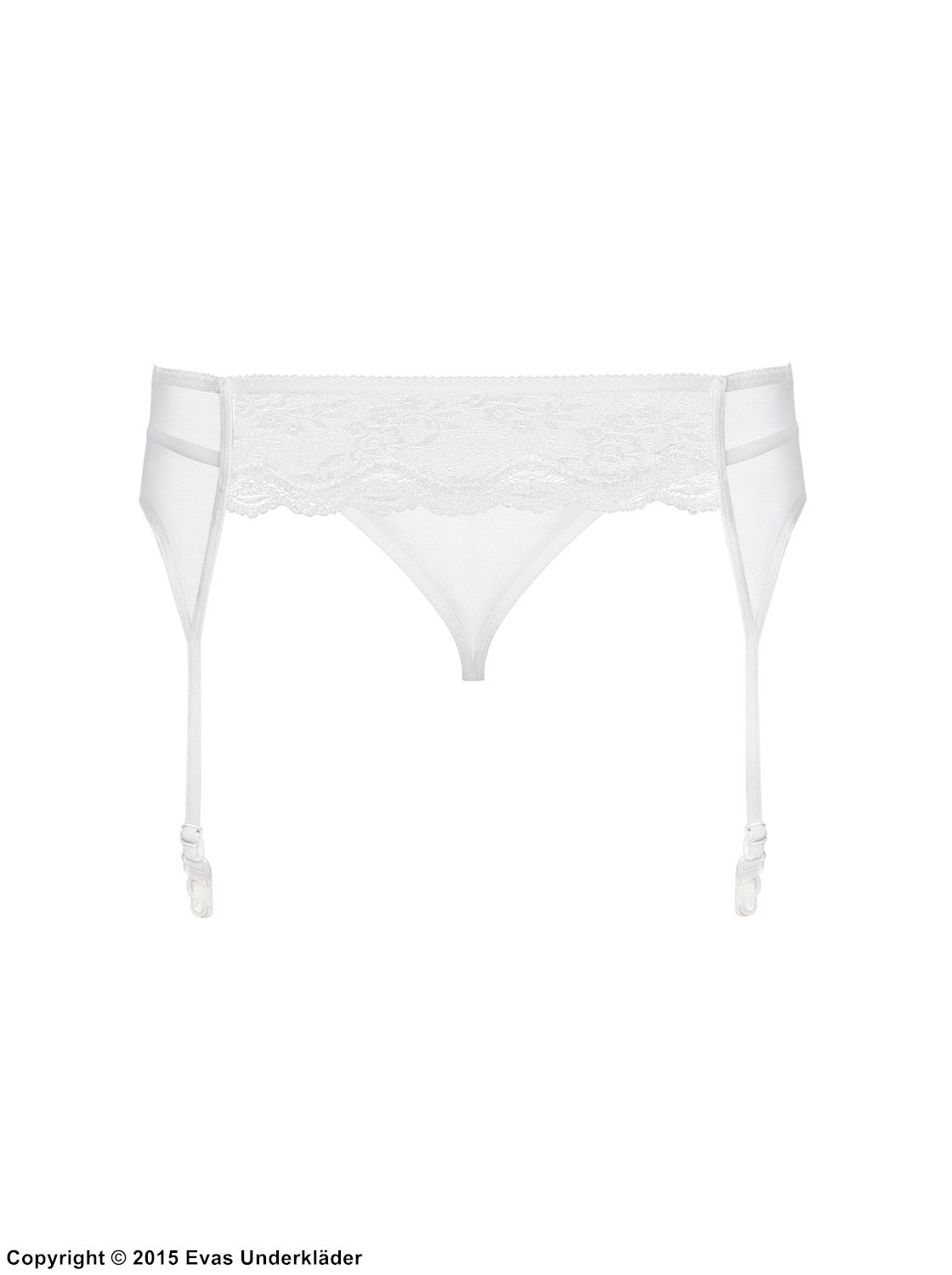 Garter belt and panty, floral lace, mesh inlay